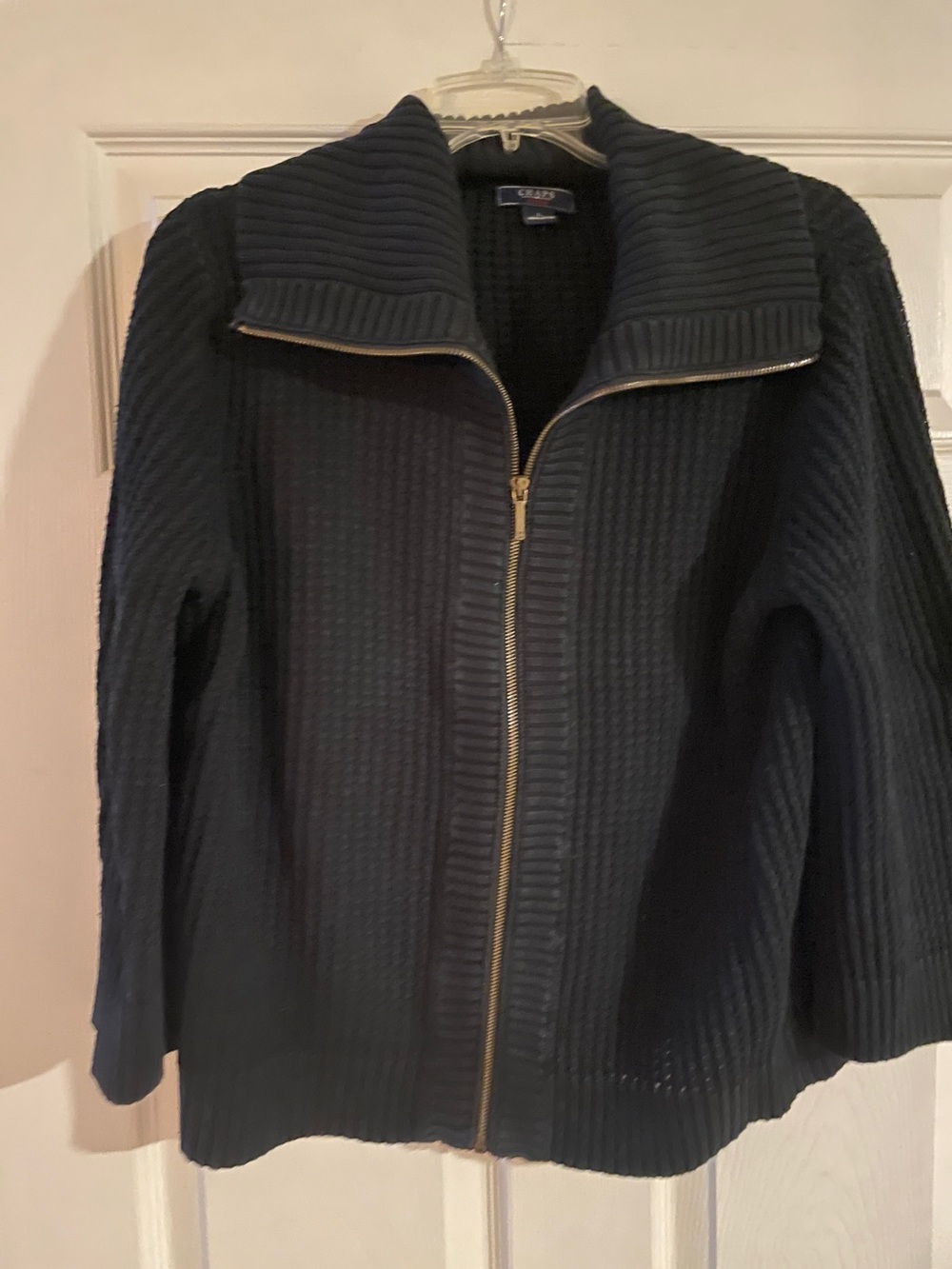 Chaps Black Ribbed Zip-Front sweater with Gold Zipper
